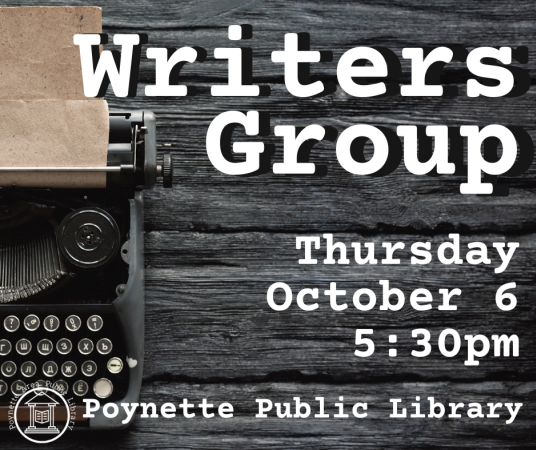 The Writers Group will meet Thursday, October 6 at 5:30pm.