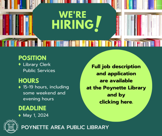 Now Hiring: Library Clerk - Public Services