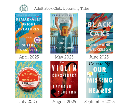 Adult Book Club 6 month schedule