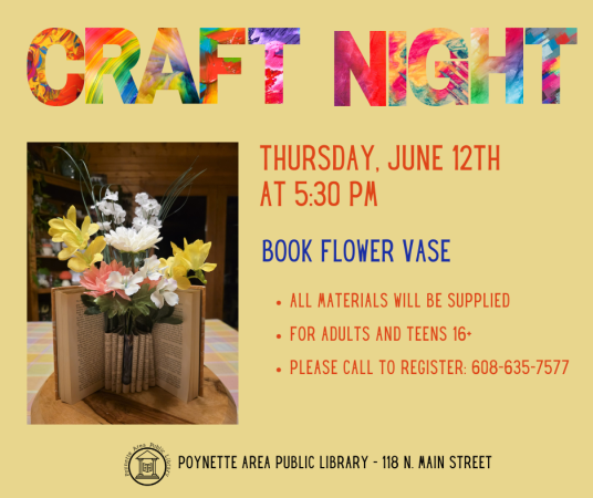 Adult Craft Night is Thursday, June12 at 5:30pm.