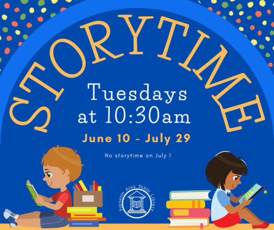 summer storytime is on Tuesdays at 10:30am from June 10 to July 29, except on July 1